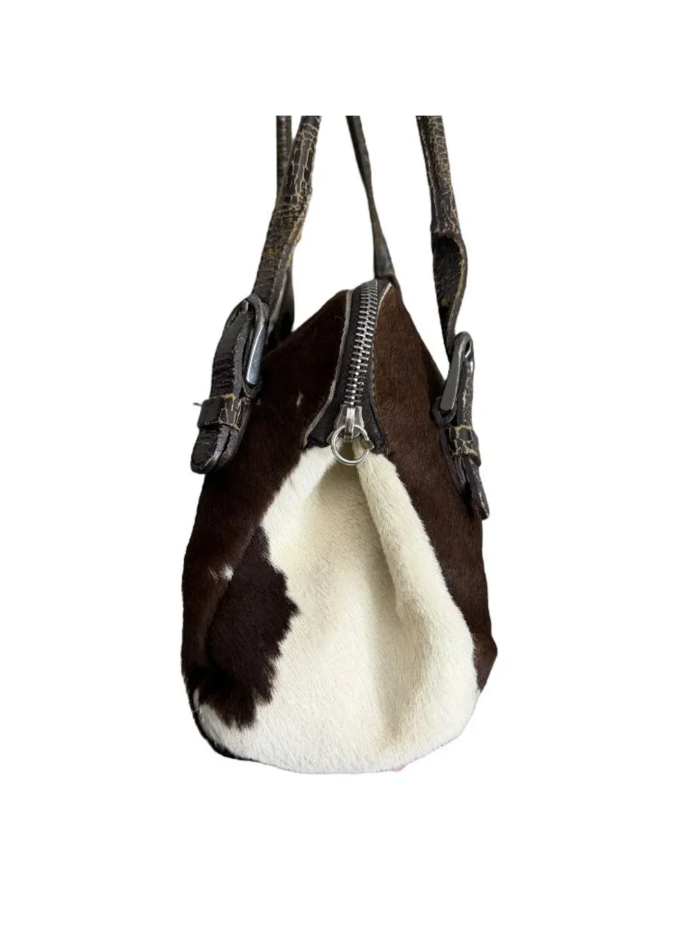 Miu Miu Cow Print Calf Hair Leather Shoulder Bag Slouchy Animal Print Maximalist